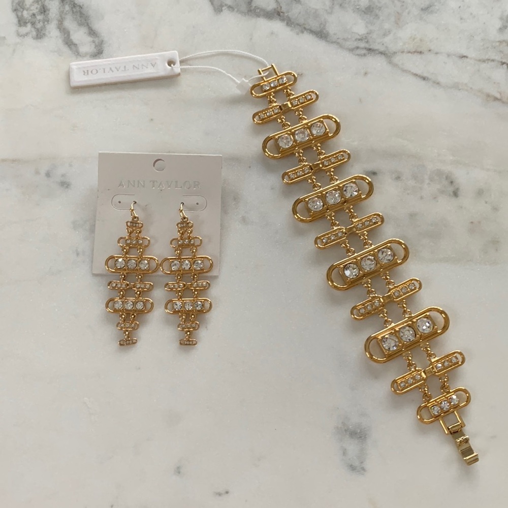 Ann Taylor Rhinestone Earring and Bracelet Set